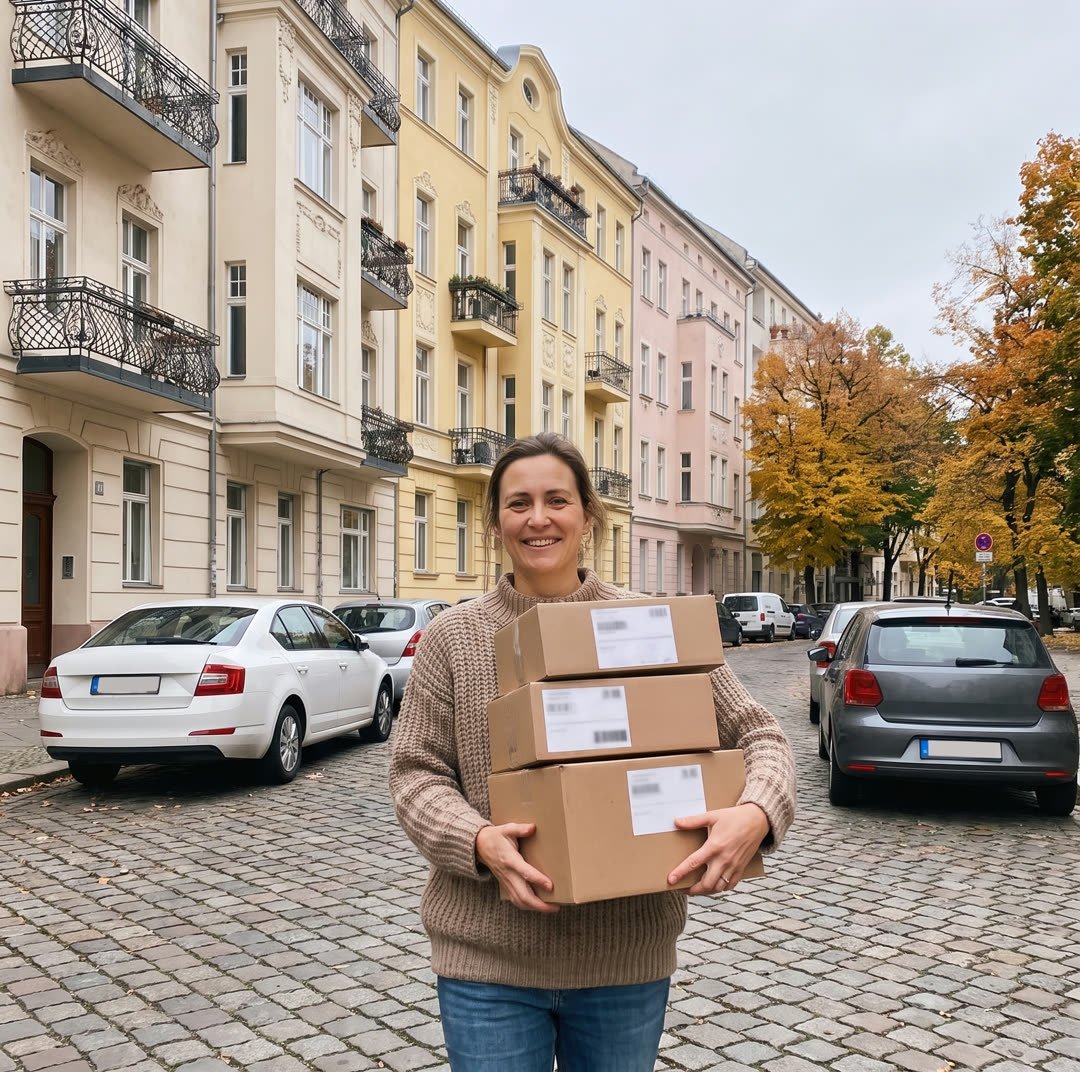 Nő három csomaggal az utcán – illusztráció